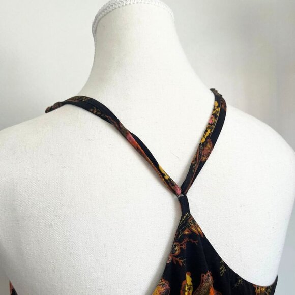 URBAN OUTFITTERS DAKOTA BLACK ORANGE FLORAL RACERBACK WRAP PEPLUM TOP - L - Picture 6 of 10